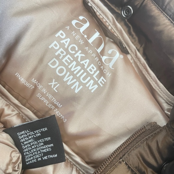 a.n.a Down Puffer Jacket Packable Hooded Bronze Brown Sz XL Winter Versatile - Picture 12 of 15